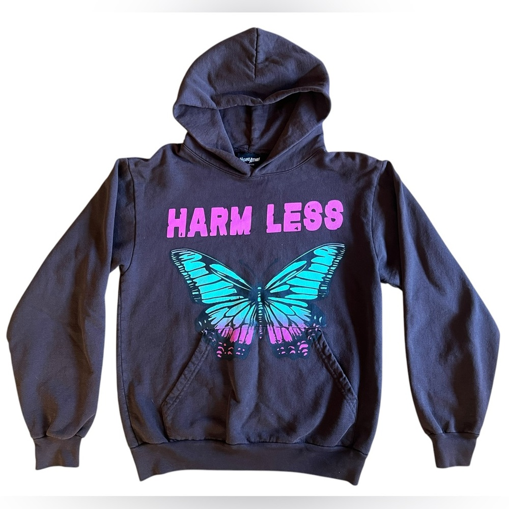 VEGANS ATTACK! Los Angeles “Harm Less” Butterfly Print Graphic Hoodie Sz Small